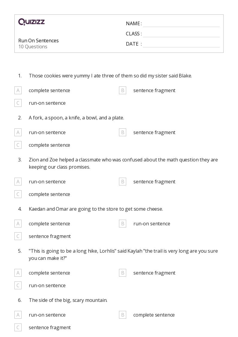 50+ Run On Sentences worksheets for 3rd Grade on Quizizz | Free ...