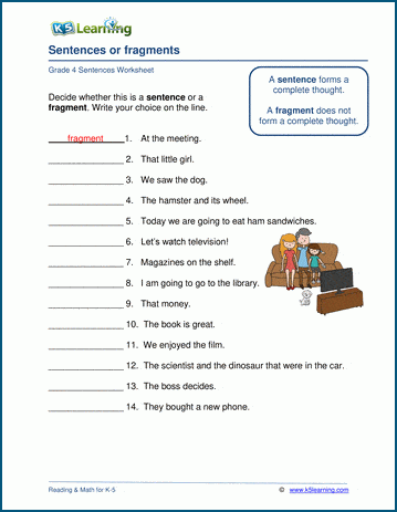 sentence fragment worksheet with answer key