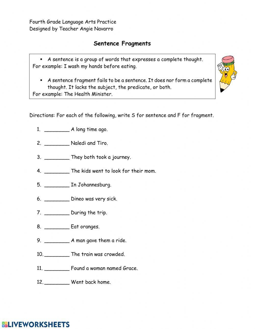 Sentence-Fragments worksheet  