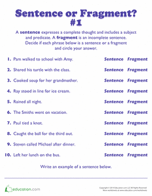 sentence fragments worksheet