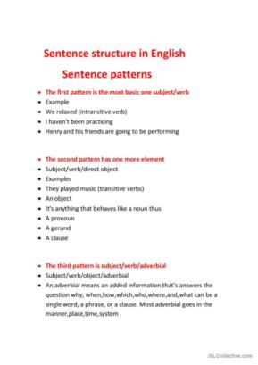 43 Sentence structure English ESL worksheets pdf &  doc