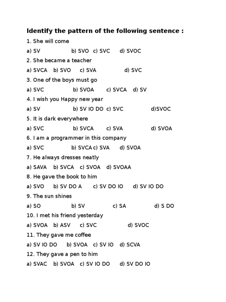 Sentence Pattern Exercise | PDF