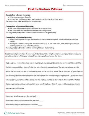 sentence pattern worksheet with answers