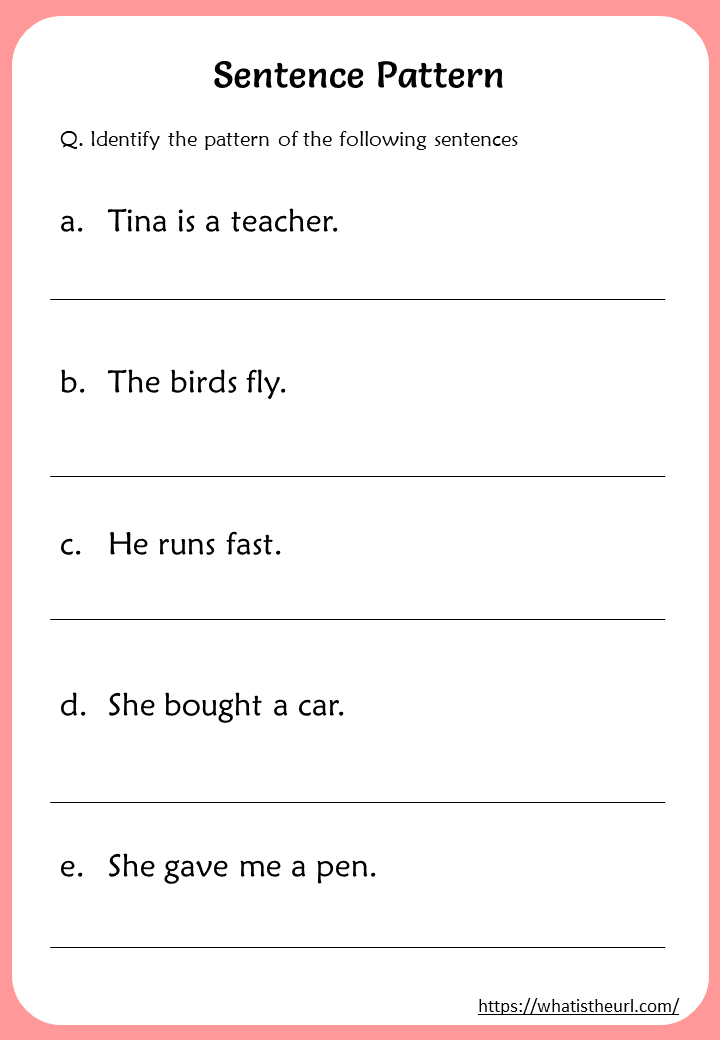 Identify The Sentence Pattern Worksheets - Your Home Teacher
