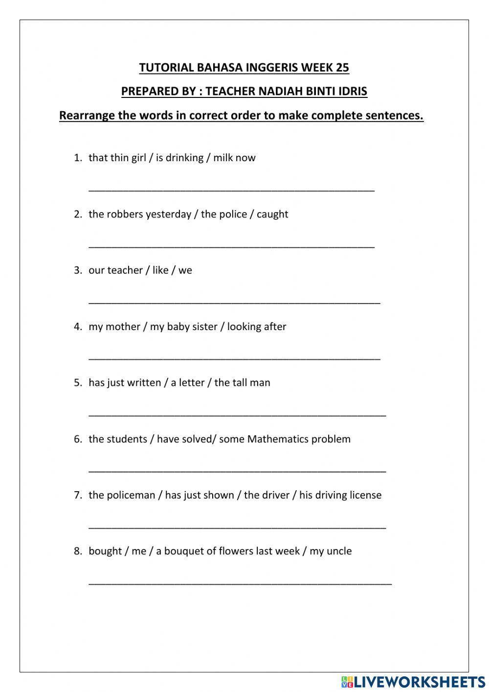 BASIC SENTENCE PATTERN worksheet  