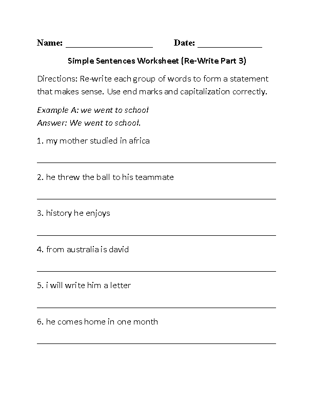 Sentences Worksheets | Simple Sentences Worksheets