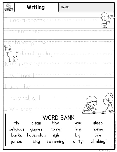 Kindergarten Writing Sentences Worksheets -Worksheets Library