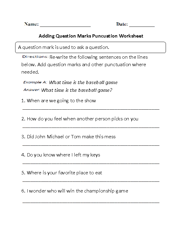 sentence punctuation worksheet
