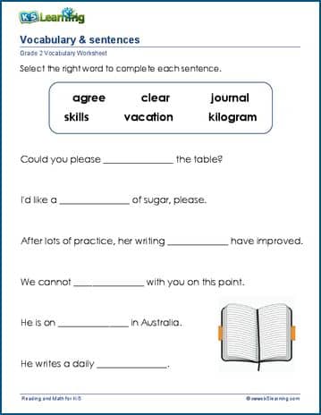 Vocabulary and sentences worksheets for grade 2 | Worsheets library