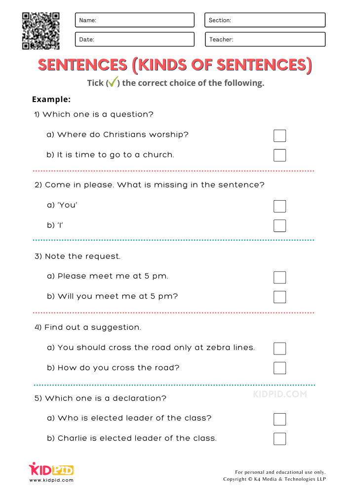 Kinds of Sentences Free Printable Worksheets for Grade 2 - Kidpid
