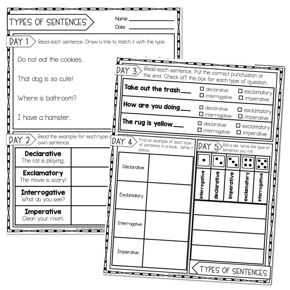 2nd Grade Grammar Worksheets - Types of Sentences - Lucky Little ...