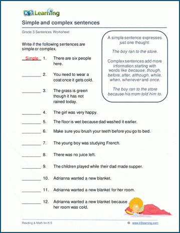 Simple and complex sentences worksheets | Worsheets library