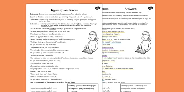Sentence Types Activities - Differentiated Worksheet