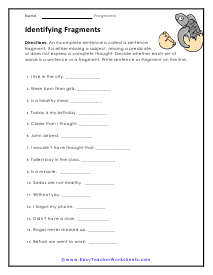 sentence vs fragment worksheet