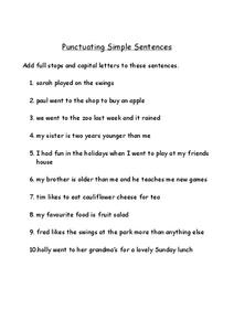 Punctuating Simple Sentences Worksheet for 1st - 3rd Grade ...