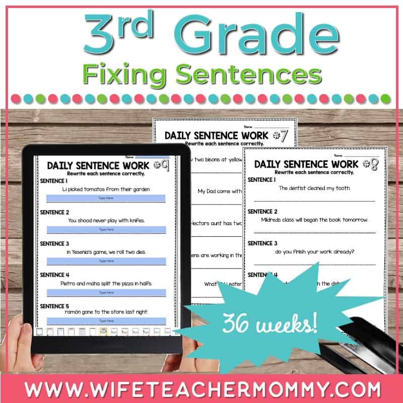 3rd Grade Fix the Sentence Worksheets - Wife Teacher Mommy