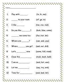 Sentence Completion Worksheet for Kindergarten - 1st Grade ...