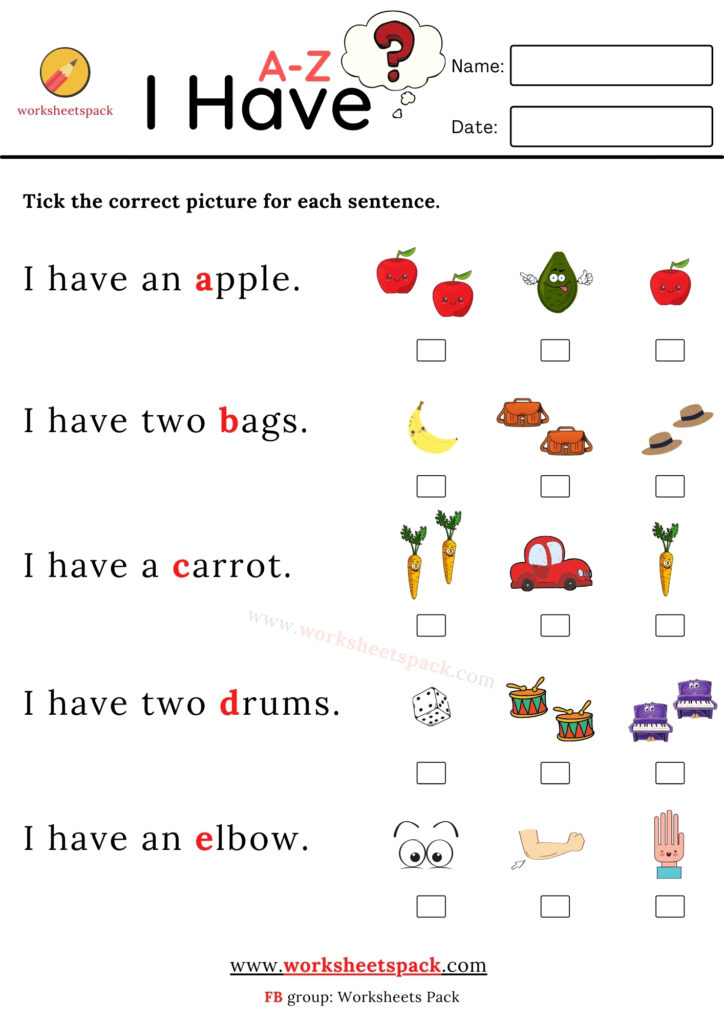 Simple reading sentences for kindergarten (A-Z) - worksheetspack