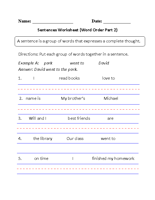 Sentences Worksheets | Simple Sentences Worksheets