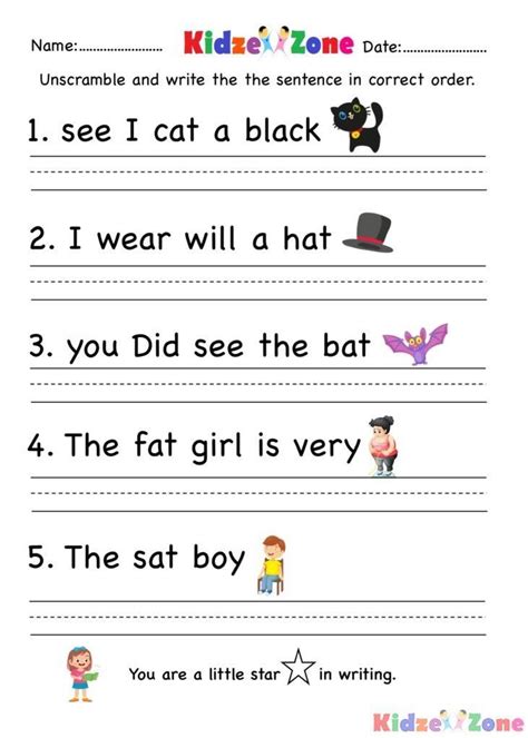 sentence writing for kindergarten