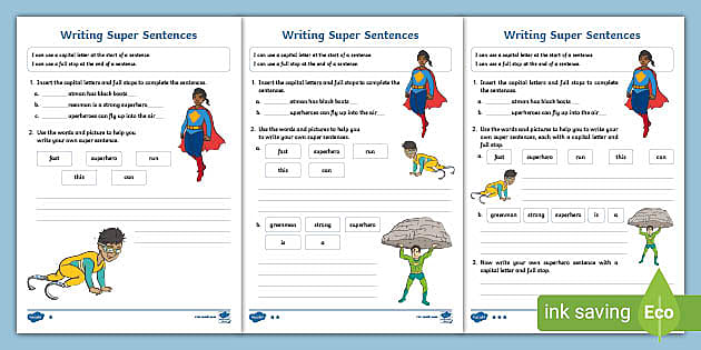 Writing Super Sentences Differentiated Worksheet - Twinkl