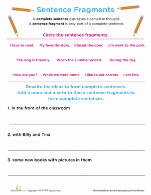 sentences and fragments worksheet