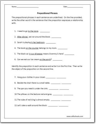 Prepositional Phrases Worksheet