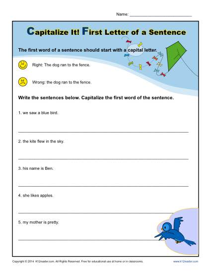 sentences worksheet first grade