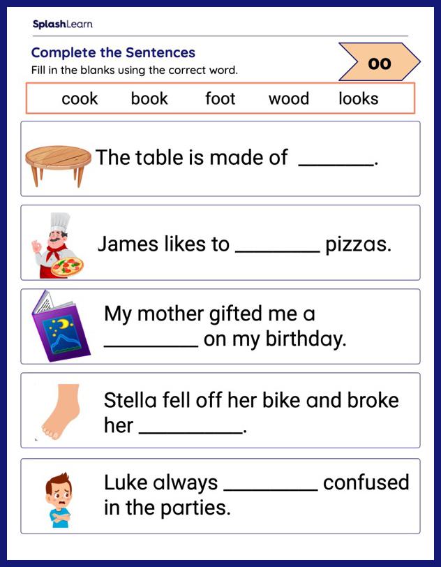 Fill in the Blanks to Complete the Sentence - Printable Reading ...