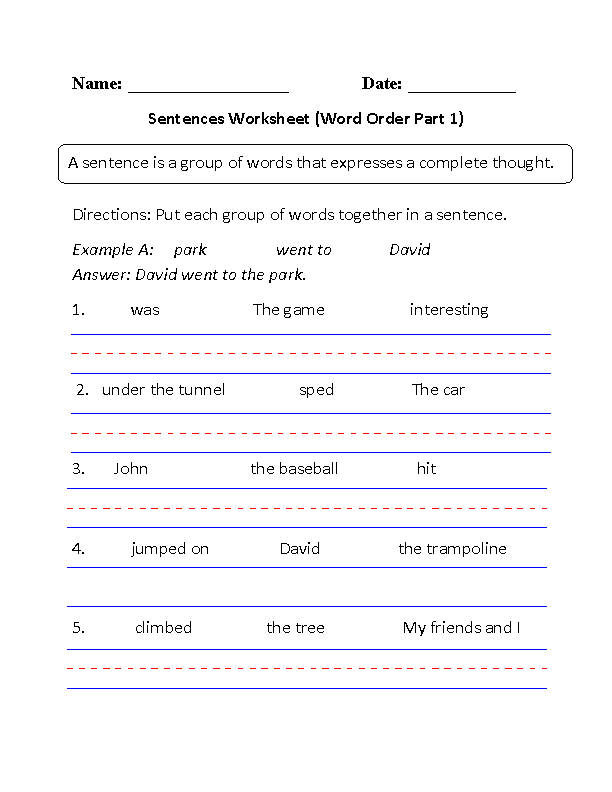 Sentences Worksheets | Simple Sentences Worksheets