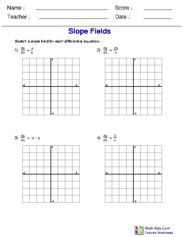 Calculus Worksheets | Differential Equations Worksheets