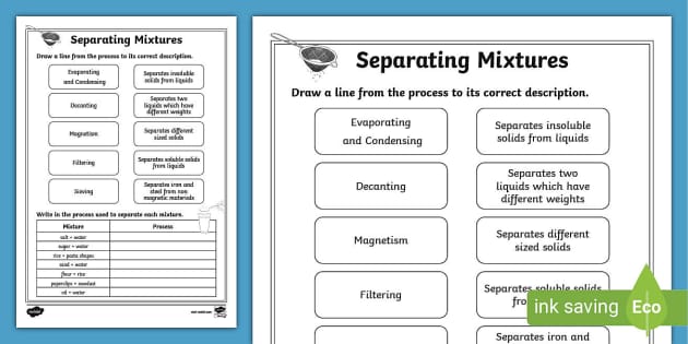 FREE! - Separating Mixtures Worksheet | Science | Year 5 and 6