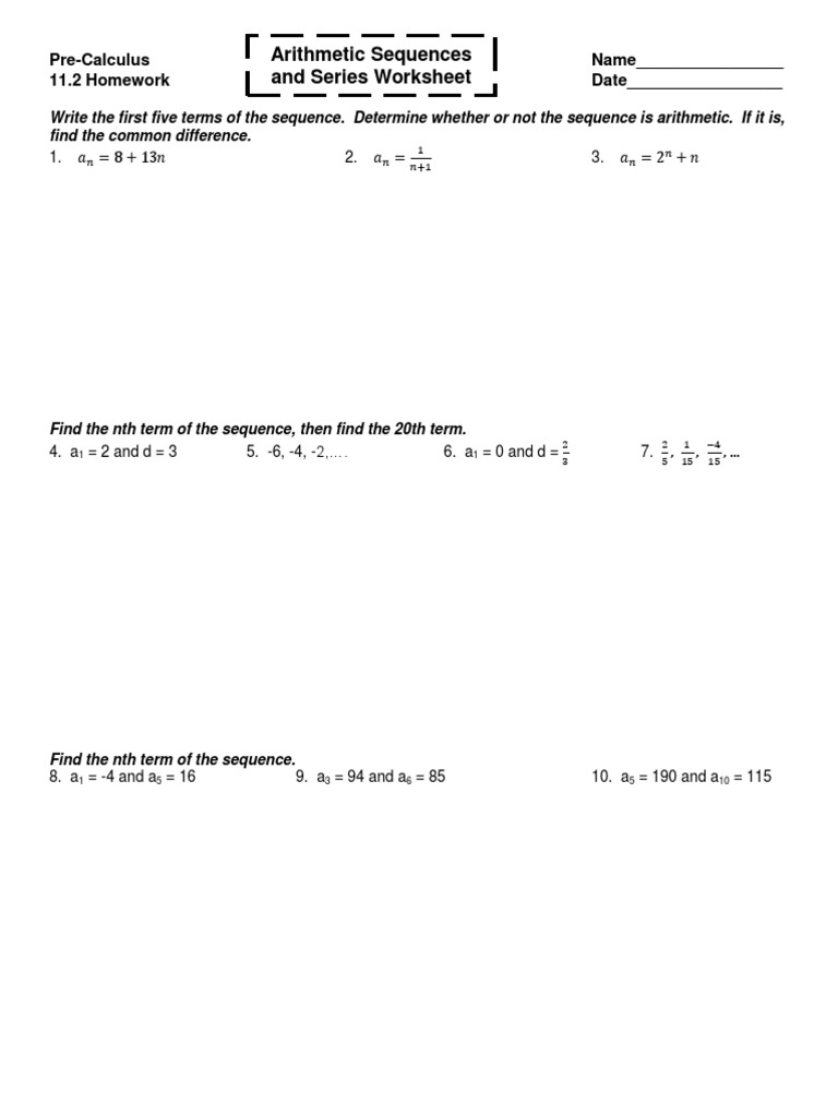 sequence and series worksheet answ