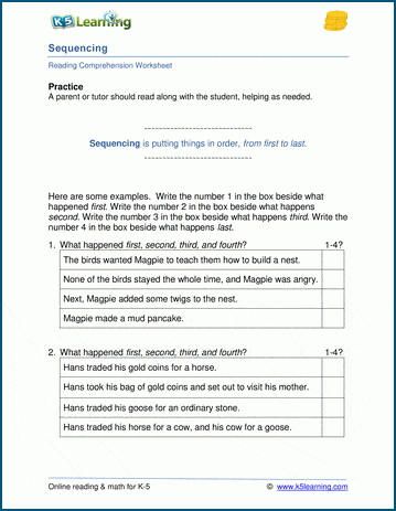 sequence of events worksheet 5th grade