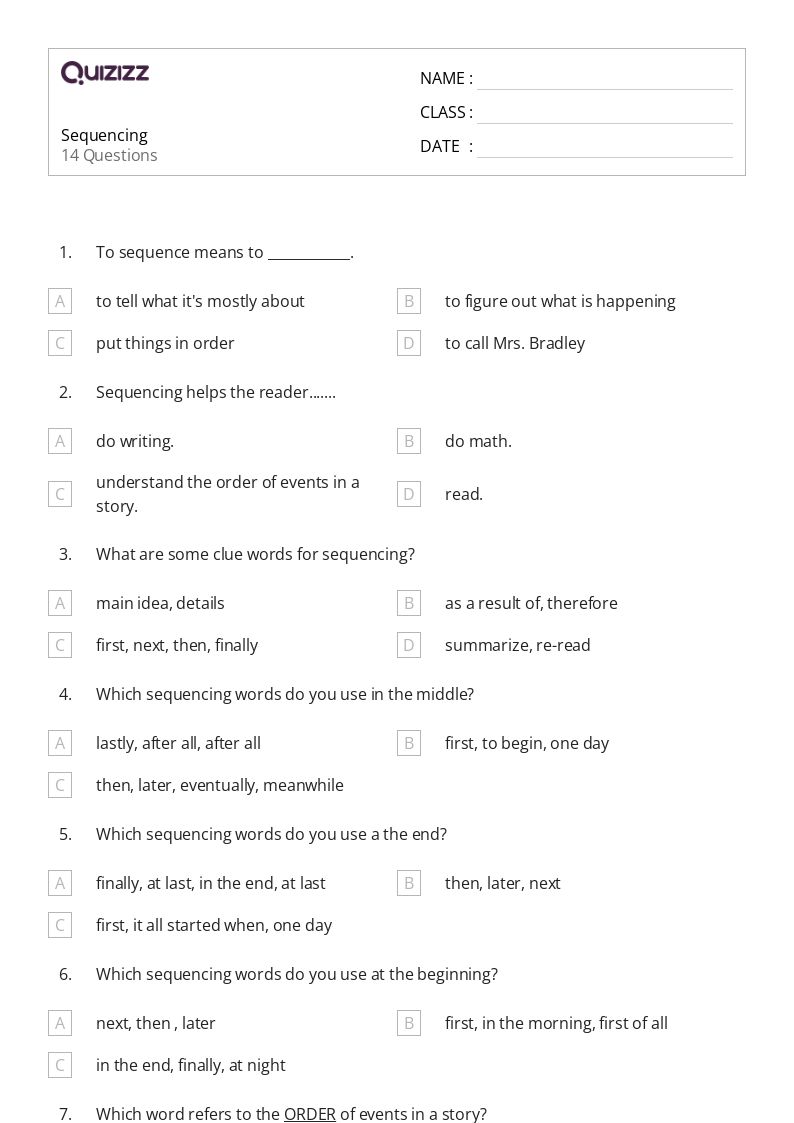 50+ Sequencing Events worksheets for 5th Grade on Quizizz | Free ...