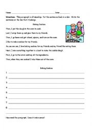 Sequencing Paragraph - Baking Cookies - ESL worksheet by mebecker