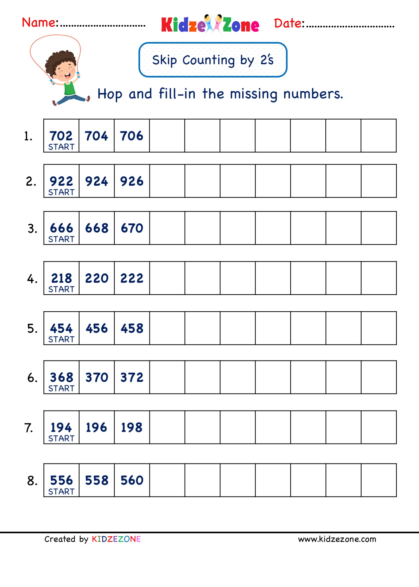 Math Number worksheets - Skip Counting by 2