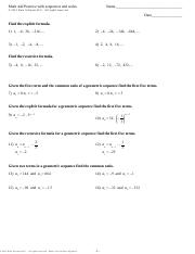 sequences and series worksheet with answers
