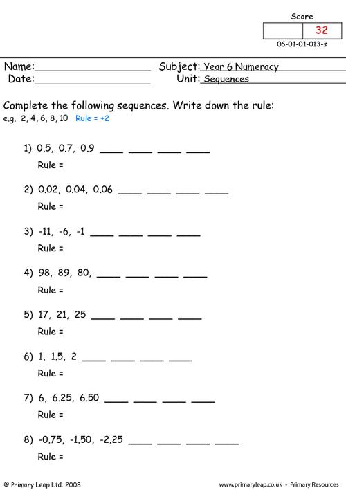 sequences worksheet grade