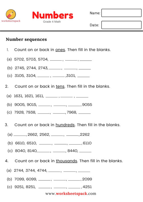 NUMBER SEQUENCES GRADE 4 MATH - worksheetspack