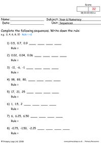 Numeracy: Sequences | Worksheet | PrimaryLeap.co.uk