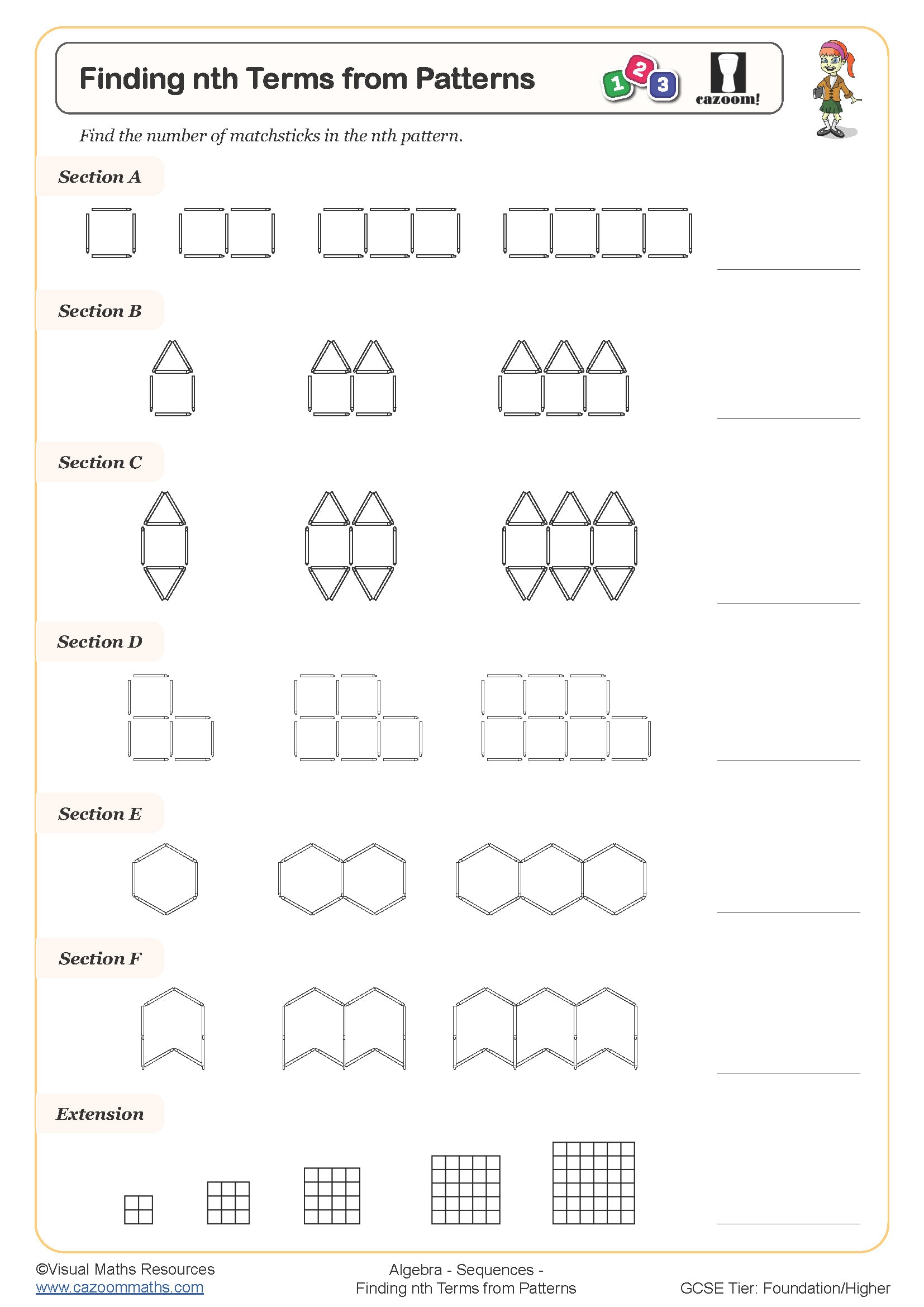 Finding nth Terms from Patterns Worksheet | Fun and Engaging PDF ...