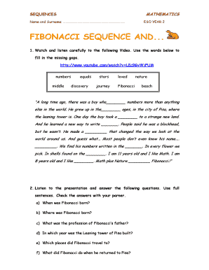 Fibonacci Sequences Worksheet - Fill and Sign Printable Template ...