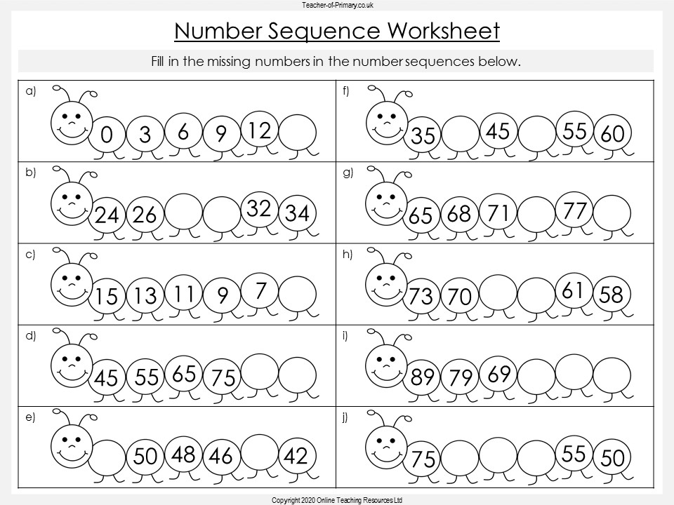 Number Sequences - Year 2  