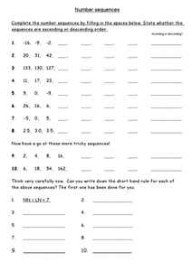 Number Sequences Pattern Lesson Plans &  Worksheets