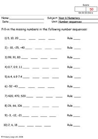 Maths - Number and place value - Sequencing numbers Printable ...
