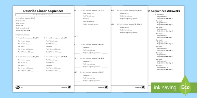 linear patterns worksheet pack (teacher made) - Twinkl