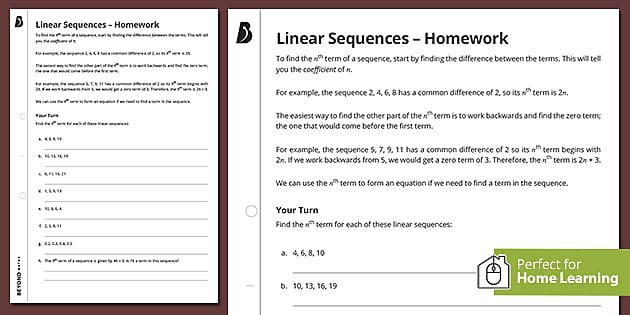 ? Worksheet Linear Sequences | KS3 Maths | Beyond