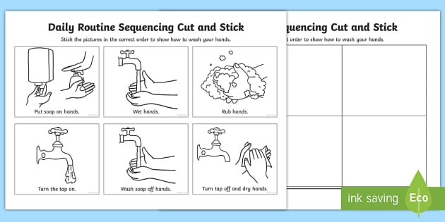 Daily Routine Sequencing Cut and Stick Worksheets - Twinkl