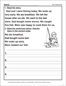 Sequencing Sentences (Fishing): Basic Skills Practice | Printable ...